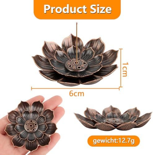 2pcs porte encens de lotus en laiton, 6 x 1 cm Brûleur d'Encens en bâton, support Encens, 6 trousseur collecteur de cindres pour la Maison Bureau Yoga Salle - Image 7