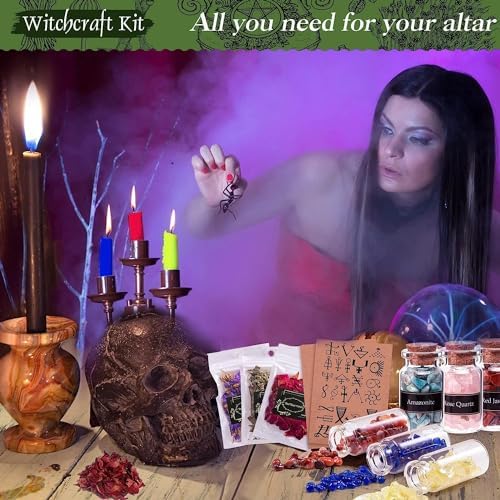 VIPNAJI 64PC Fournitures de Sorcellerie Ensemble de Sorcellerie Kit de Sorcellerie Bougies Candle Magiques Colorées Pierre Naturelles Pièces de Cristal,Fleur Séchée Utilisée pour la Prière,Mantra,Magie - Image 7