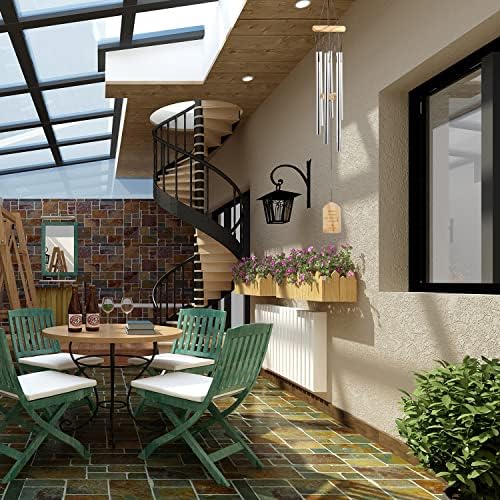 Carillon A Vent Exterieur Carillon à Vent de Jardin Avec 6 Tube Aluminium En Métal Carillon éoliens Nature Mélodieux pour Jardin Maison Patio Balcon Décoration (Argent) - Image 6