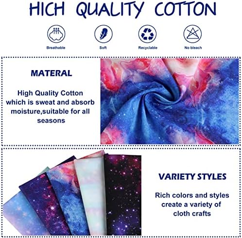 Souarts 5 Pcs Tissus Coton Couture 50 x 50 cm Imprimé Etoiles Galaxy Tissu Carré Patchwork Paquet de Tissu pour Loisir Créatifs DIY Couture Scrapbooking Artisanat - Image 5