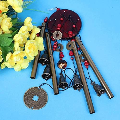 Chianrliu Carillon du vent, vous souhaitez la prospérité: chinois traditionnel incroyable 4 tubes 5 cloches et base en bois Bronze Windchime pour patio extérieur, jardin et décoration intérieure - Image 5