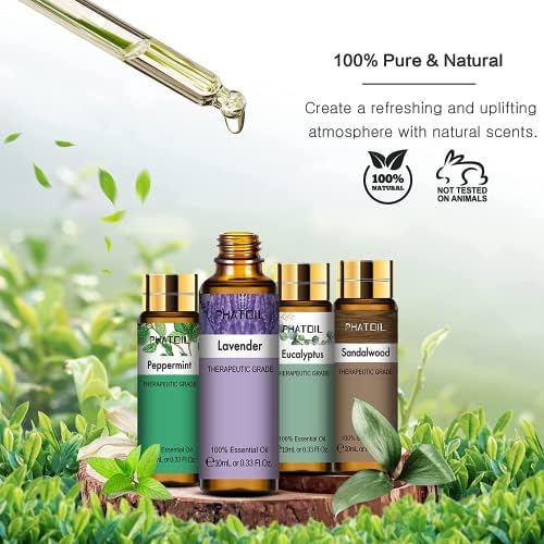 Phatoil Coffret d'Huiles Essentielles Bio pour diffuser 9 x 10 ml, Citronnelle-1, Bois de Santal, Vanille, Citronnelle-2, Lavande, Ylang, Eucalyptus, Menthe Poivrée, Bergamote - Image 2