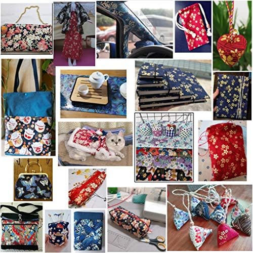 6 pcs tissu en coton japonais 40 x 40 cm, imprimé motif fleuri en bronzing, tissus carrés vers le patchwork bricolage meteriel, couture, matelassage, décoration, loisir créatips (bleu marine - b) - Image 6