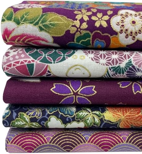 aufodara 5 pièces 40 x 80 cm Tissus Coton Couture Style Japonais Bronzant Imprime Patchwork Couture Quilting Scrapbooking Loisir Créatifs DIY Tissu à la Main en Tissu à Coudre (Violet) - Image 4