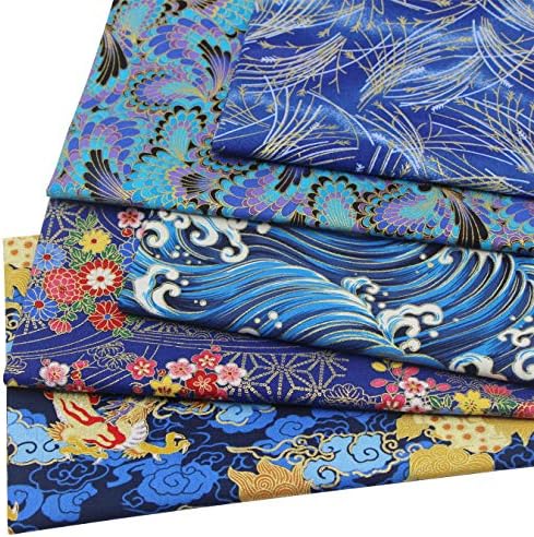 aufodara 5 pièces 50 x 50 cm Tissus Coton Style Japonais Bronzant Imprime Patchwork Couture Quilting Scrapbooking Loisir Créatifs DIY Tissu à la Main en Tissu à Coudre (Bleu) - Image 3