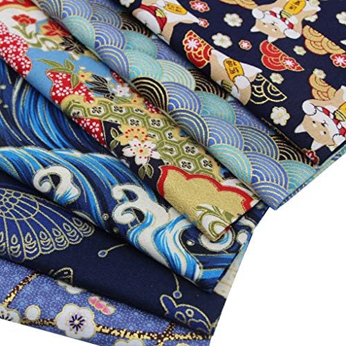 6 pcs tissu en coton japonais 40 x 40 cm, imprimé motif fleuri en bronzing, tissus carrés vers le patchwork bricolage meteriel, couture, matelassage, décoration, loisir créatips (bleu marine - b) - Image 5