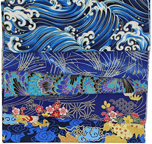 aufodara 5 pièces 50 x 50 cm Tissus Coton Style Japonais Bronzant Imprime Patchwork Couture Quilting Scrapbooking Loisir Créatifs DIY Tissu à la Main en Tissu à Coudre (Bleu) - Image 4