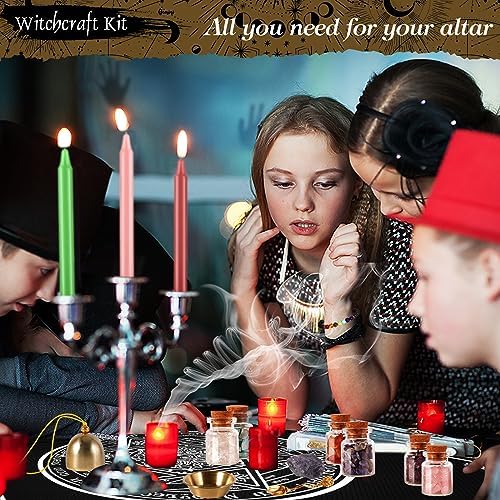 VIPNAJI 64PC Fournitures de Sorcellerie Ensemble de Sorcellerie Kit de Sorcellerie Bougies Candle Magiques Colorées Pierre Naturelles Pièces de Cristal,Fleur Séchée Utilisée pour la Prière,Mantra,Magie - Image 3