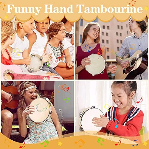RECHCIGA Lot de 2 tambours à main (6 pouces et 8 pouces) pour enfants, tambourin, bois de tambourin, tambourin, tambourin avec cloches, tambour à main en bois pour enfants, danse et accompagnement de - Image 6