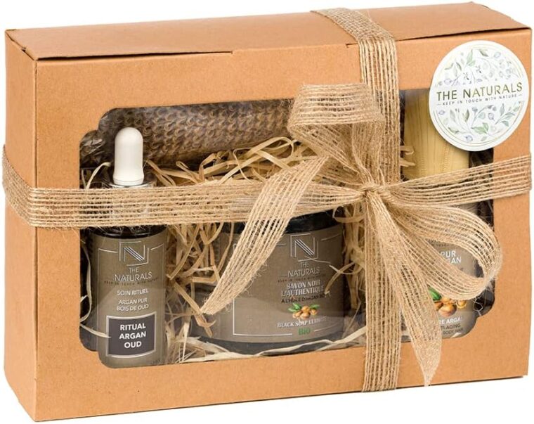 Coffret RITUEL - Savon Noir Authentique, Rituel Argan Oud, Huile d'Argan, Gant de crin "Anti-cellulite" - Bio - Naturel - Soin Sublimant - Vegan Végétale - Idée cadeau - THE NATURALS (Marque Française)