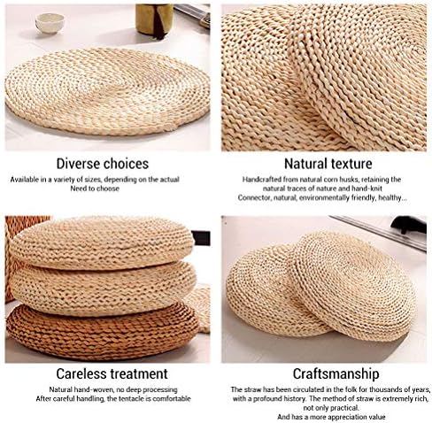 Yusat Coussin rond en paille, tapis de sol Tatami rond épais, pour la maison, le fitness, le yoga, la méditation, tapis de sol rembourré en soie, tapis de yoga, kaki 40 x 40 cm - Image 5