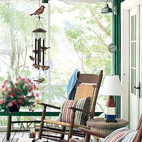 Blessedland oiseaux carillons-4 tubes créux en métal -Wind Bells et oiseaux wind chime avec s crochet coulet Interieur et extérieur noir, cuivre l 36x dia.4.72 Pouces - Image 4