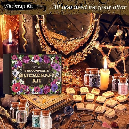 VIPNAJI 64PC Fournitures de Sorcellerie Ensemble de Sorcellerie Kit de Sorcellerie Bougies Candle Magiques Colorées Pierre Naturelles Pièces de Cristal,Fleur Séchée Utilisée pour la Prière,Mantra,Magie - Image 5