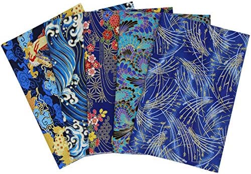 aufodara 5 pièces 50 x 50 cm Tissus Coton Style Japonais Bronzant Imprime Patchwork Couture Quilting Scrapbooking Loisir Créatifs DIY Tissu à la Main en Tissu à Coudre (Bleu)