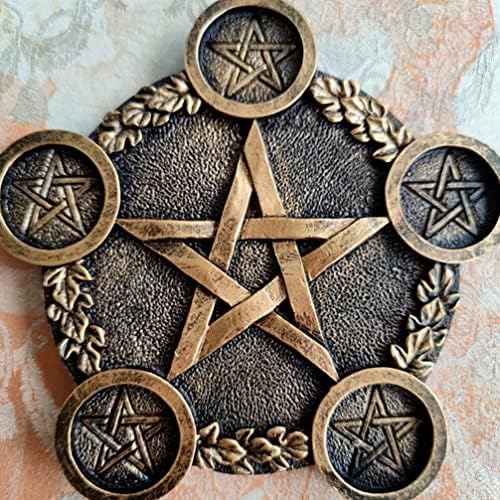 Pentagramme Photophore vintage carillon étoile bougeoir plateau astrologie pentacle plaque sorcellerie quatre nuls couler wiccan tarot quatrenitures - Image 4