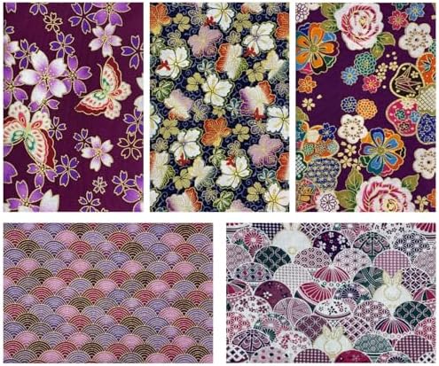 aufodara 5 pièces 40 x 80 cm Tissus Coton Couture Style Japonais Bronzant Imprime Patchwork Couture Quilting Scrapbooking Loisir Créatifs DIY Tissu à la Main en Tissu à Coudre (Violet) - Image 3