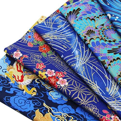 aufodara 5 pièces 50 x 50 cm Tissus Coton Style Japonais Bronzant Imprime Patchwork Couture Quilting Scrapbooking Loisir Créatifs DIY Tissu à la Main en Tissu à Coudre (Bleu) - Image 6