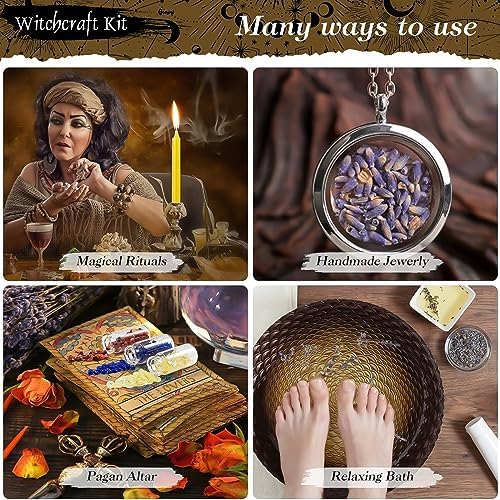 VIPNAJI 64PC Fournitures de Sorcellerie Ensemble de Sorcellerie Kit de Sorcellerie Bougies Candle Magiques Colorées Pierre Naturelles Pièces de Cristal,Fleur Séchée Utilisée pour la Prière,Mantra,Magie - Image 4