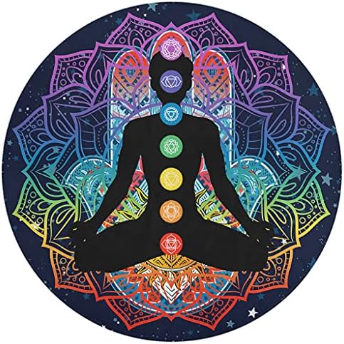 Très jour chakra lotus tapis rond de yoga et de méditation - style vintage - tapis de salon - paillasson - couler chambre d'enfant - couloir - blanc - 60 cm - Image 4