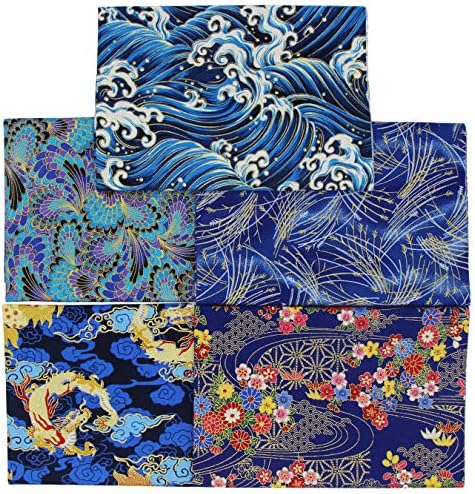 aufodara 5 pièces 50 x 50 cm Tissus Coton Style Japonais Bronzant Imprime Patchwork Couture Quilting Scrapbooking Loisir Créatifs DIY Tissu à la Main en Tissu à Coudre (Bleu) - Image 5