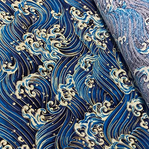 6 pcs tissu en coton japonais 40 x 40 cm, imprimé motif fleuri en bronzing, tissus carrés vers le patchwork bricolage meteriel, couture, matelassage, décoration, loisir créatips (bleu marine - b) - Image 7