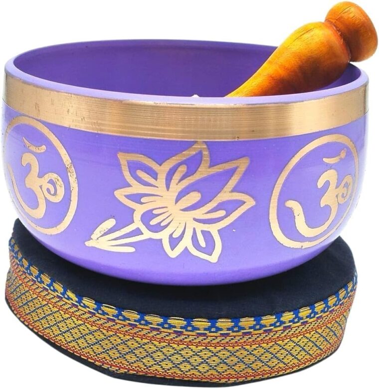 Soul Mantra Ensemble de Bols Chantants Tibétains Avec Millet et Coussin, danses une Boîte Cadeau en Papier Lokta, Violet
