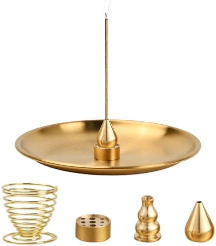 5 en 1 Porte-Encens pour les bâts, support de bâtons d'ences en laiton, ensemble de porte-Brûeur, Porte-bâtons, encens de Captuur de Cendre pour la Méditation Maison de Thé Yoga