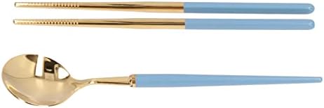 Qukaim lot de 5 paires de baguettes rémuli aux réduisables, conception antidérapante, motif exquis, en bois, lavables pour les fêtes et mariages, bleu - Image 4