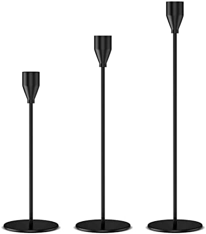 Relota 3 pièces bougeoir noir 33/28 / 22cm, Rétro Métal Hauts Bougie Chandelier, Coniques Bougeoir Decoratif, Porte Bougies pour mariage, Dîner aux Chandelles, Saint Valentin, décoration d'intrérarit