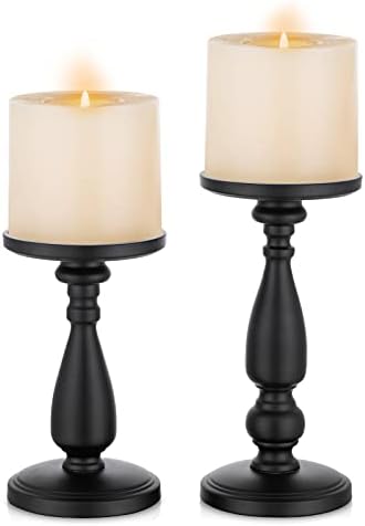 Sziqiqi vintage bougoire décoratif lot de 2 Grand Porte bougie en Métal rétro mat noir bougeoir chandelier pièce maîte
