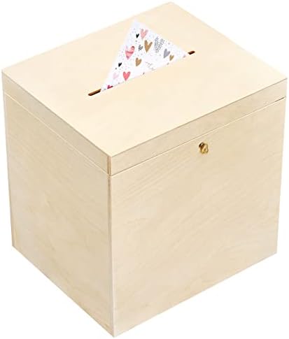 Créative déco boite en bois pour enveloppes | 29 x 25 x 30 cm | Bois Naturel | AVEC Couvercle et Clé | Boîte verse des occasions Spéciales | Anniversaire urne | Mariage | BOITE A Souvenirs, Cartes Letre