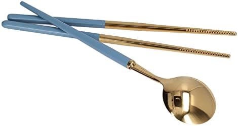 Qukaim lot de 5 paires de baguettes rémuli aux réduisables, conception antidérapante, motif exquis, en bois, lavables pour les fêtes et mariages, bleu - Image 6