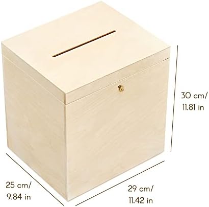 Créative déco boite en bois pour enveloppes | 29 x 25 x 30 cm | Bois Naturel | AVEC Couvercle et Clé | Boîte verse des occasions Spéciales | Anniversaire urne | Mariage | BOITE A Souvenirs, Cartes Letre - Image 4