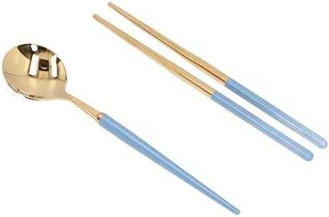 Qukaim lot de 5 paires de baguettes rémuli aux réduisables, conception antidérapante, motif exquis, en bois, lavables pour les fêtes et mariages, bleu