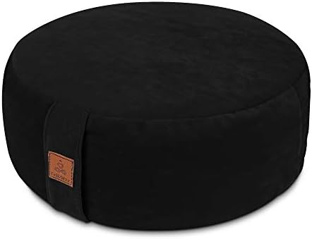 Felizmax Coussin de Méditation zafu en velours au sarrasin, d = 33 cm / 41 cm h = 14 cm, coussin de méditation rond zabuton, traverse de yoga, Pouf de sol, housse en velours zippée, coussine à génoux,