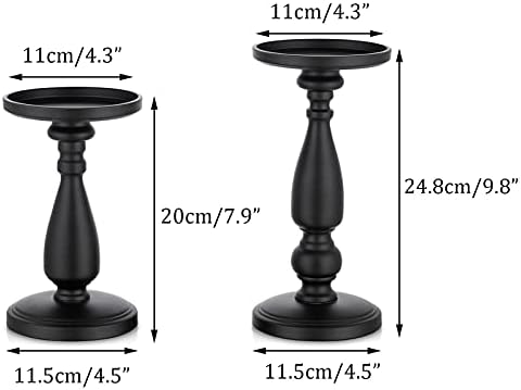 Sziqiqi vintage bougoire décoratif lot de 2 Grand Porte bougie en Métal rétro mat noir bougeoir chandelier pièce maîte - Image 5