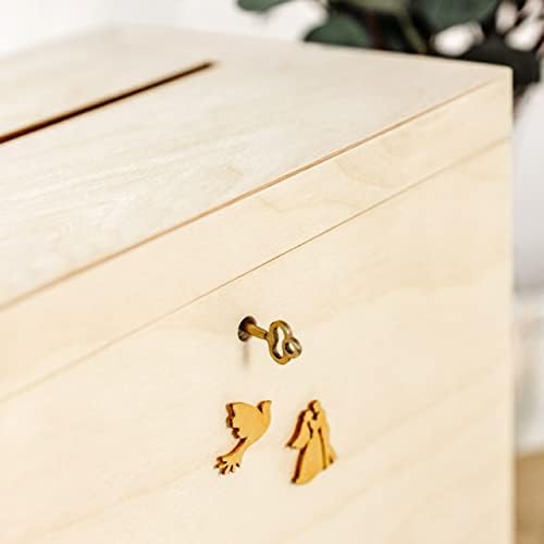 Créative déco boite en bois pour enveloppes | 29 x 25 x 30 cm | Bois Naturel | AVEC Couvercle et Clé | Boîte verse des occasions Spéciales | Anniversaire urne | Mariage | BOITE A Souvenirs, Cartes Letre - Image 8