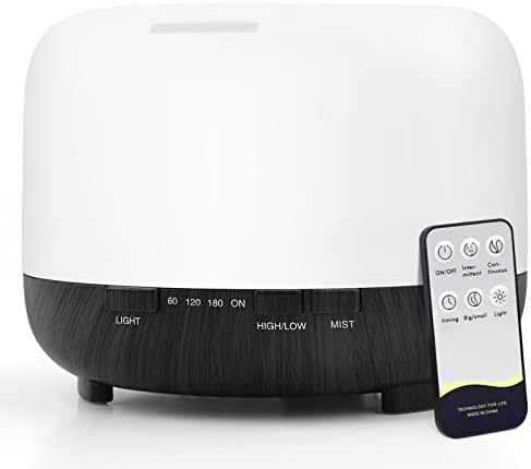 DIFFUSEUR D'HUILES Essentielles 500ml Avec TéléCommande - Difffuseur d'Aromathérapie Avec Lumière a conduit 7 Couleurs pour les Grandes Pièces - Humidificateur D'Air Ultrasique pour la maison