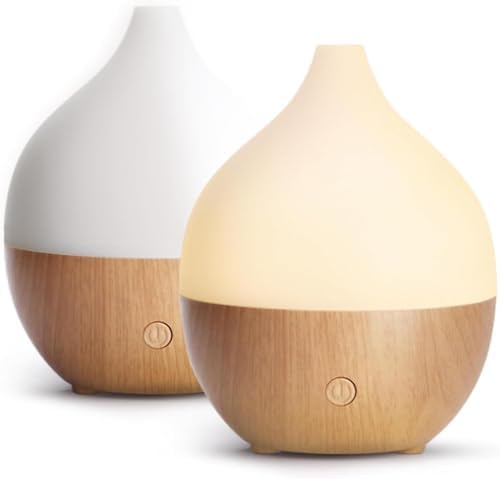 Salking Difffuseur d'Huile Essentiellle, 100 ml Ultrasonique Diffuseur Huiles Essentielles Electrique, Humidificator D'Air Avec Lumière Chaude Arrêt Automatique pour chambre, yoga, massage, paquet de 2