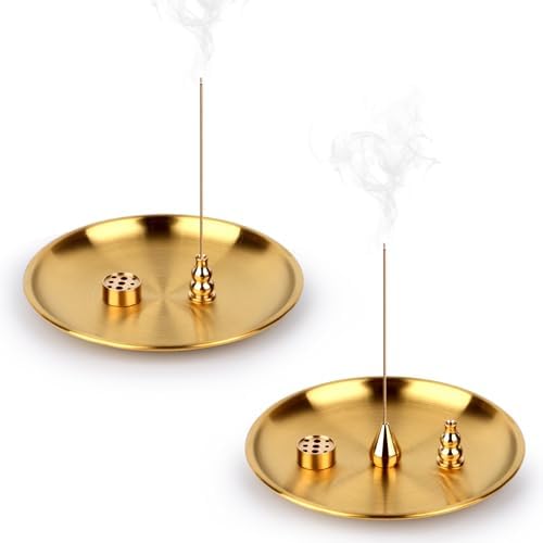 Vfandv 2 Pièces Porte Encens, 3 en 1 & 4 en 1 bruleur encens en laiton porte encens porte d'encens bâton Avec récupérature de cendres support encens