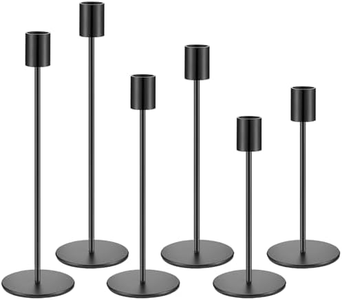 Snarflun Bougeoir Noir Carré, 6 pièces Chandelier en Métal 32.1 / 27.2 / 22.3 cm Porte bougie de différentes HAUTEURS pour la maison