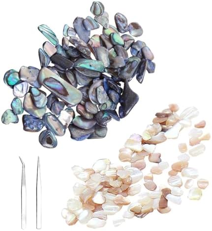 Pierre d'Ormeau 40 G et Petit Gravier de Fragments de Coquille 10 G, Livré Avec 2 Pinces à Épiler, Accessoires Décoratifs, Matiriaux de Bricolage, Décorations Artisanales