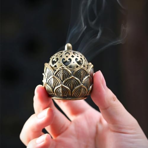 SrtStr 2 Pièces bruleur Encens Lotus Brûleur d'Encens en Métal Encensoir Vintage Porte-Encens Portable Support Baton Diffuseur Encens pour la Maison Bureau Salon de Thé Café (bronze) - Image 3