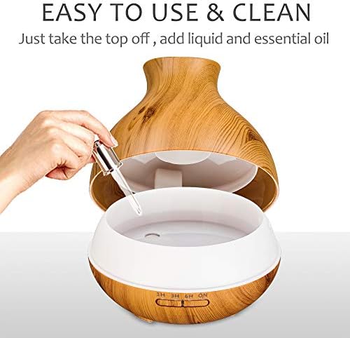 Diffuseur d'huile Essentiellle de 550 ml, diffuseurs de grain de Bois d'Aromathérapie Avec Minuterie Humidificateur de Brume Cool pour la Maison, Arête Automatique de l'Eau, 7 CouleUrs Changeant Lumières - Image 6