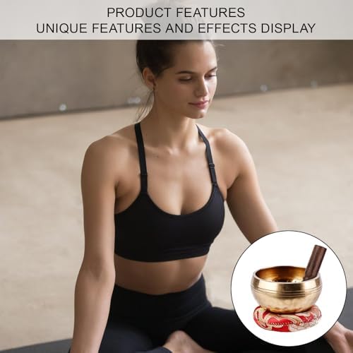 Bol chantant Tibétain, Diamantre: 8 cm, bol chantant de méditation, Avec Socle et Maille en Bois, coussin pour la méditation, le yoga, le chakra et la détente - Image 3