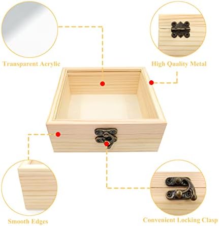 SPLDSUN Petite Boites Bois, Petites Boites Bois Carrée, Petite Boite A Bijoux Bois, AVEC Couvercle en Verre Transparent, pour Ranger Bijoux, fleurs, collations, Petits Objet (12 * 12 * 5 cm) - Image 2