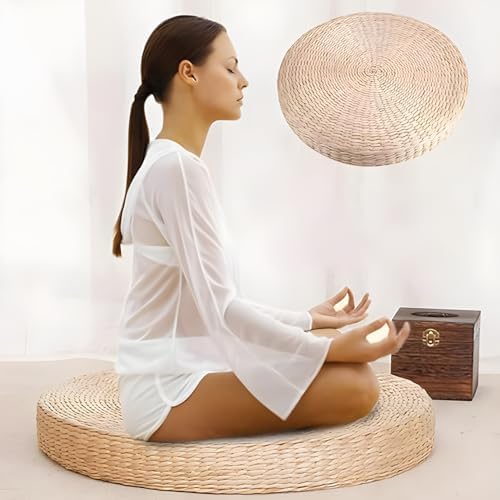Ohhgo tapis de yoga doux 40 cm pouf rond tatami coussin de sol coussin de sol pelle tapis de méditation tapis de yoga doux - Image 2