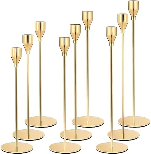 Barakyeg Chandelier Bougeoir Dores 9 PCS, Chandelier de Mariage DiFFérentes Tailles, 23/28 / 33cm Candelabre Pour bougies de 2,2 cm de diamère
