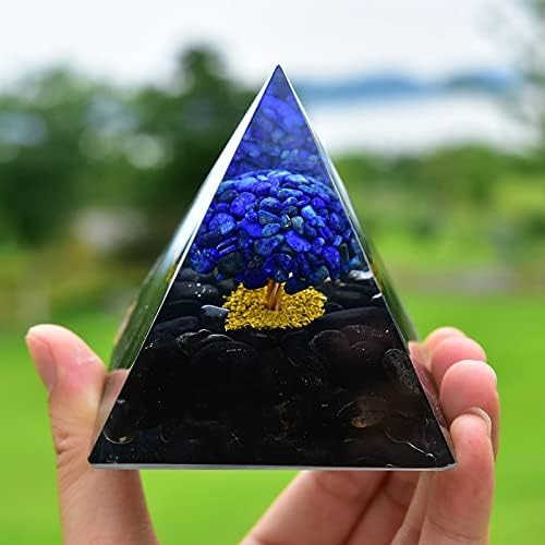 Nwpnlxea pyramide d'Arbre de Vie en Cristal Naturel de 2.75 Pouces, Lapis Lazuli et Obsidien, Pierre de Cristal de Purification Mentale Décoration de la Chambre - Image 2