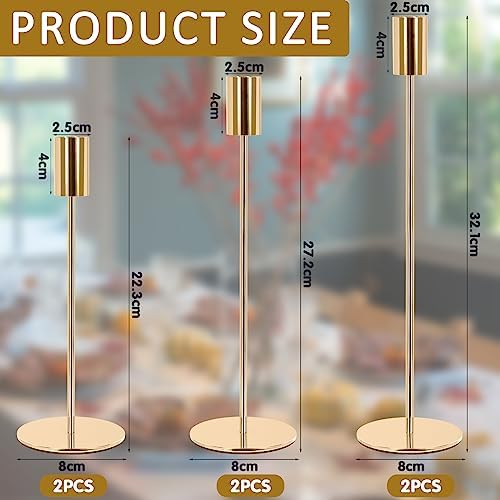 Moyksrr 6 pièces bougeoir doré, décoratif en métal, lustriers coniques, compatibles avec bougies coniques de 2,2 cm d'Épaisseeur, décorations pour la mains pour les fêtes, mariages, divins - Image 2